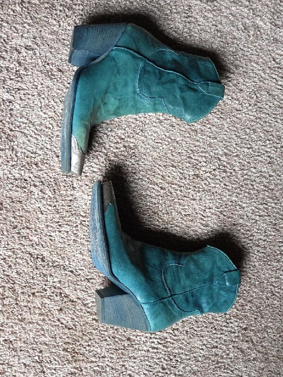 Free People Teal Leather Pointed Toe Zip Ankle Boots - Picture 9 of 9